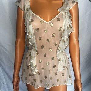 Rebecca Taylor Gold Cream Sheer Ruffled Blouse